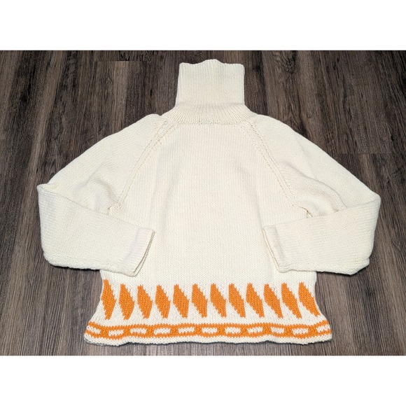 Vintage Jane Newman Knit Turtleneck Sweater Cream Orange Handmade M (READ) - Picture 1 of 4